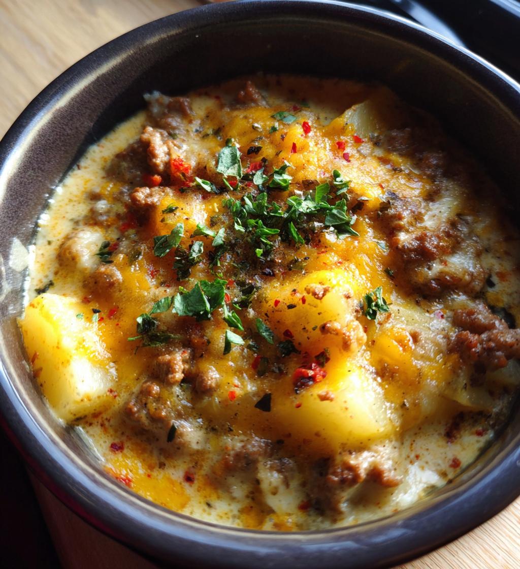 crockpot creamy potato & hamburger soup