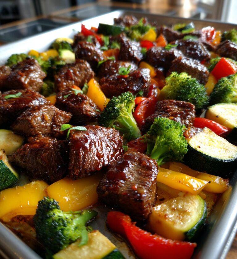balsamic glazed steak tips and veggies sheet pan recipe