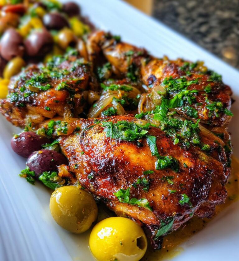chicken quarters with shallots and olive salad