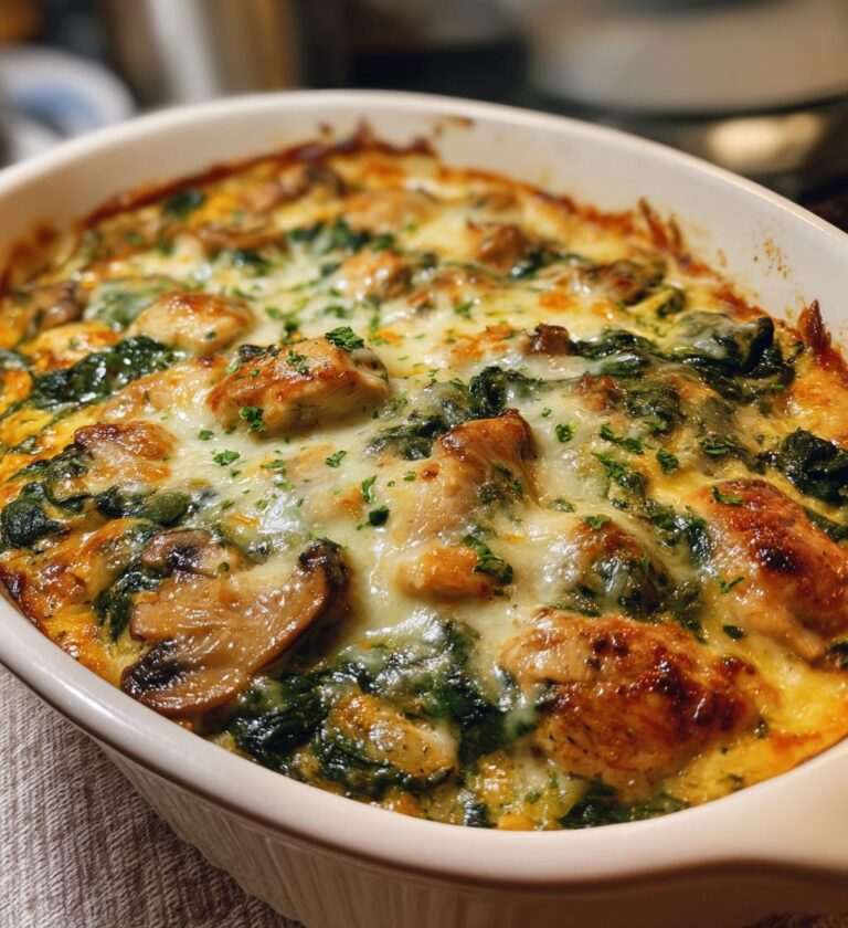 chicken spinach and mushroom low carb casserole