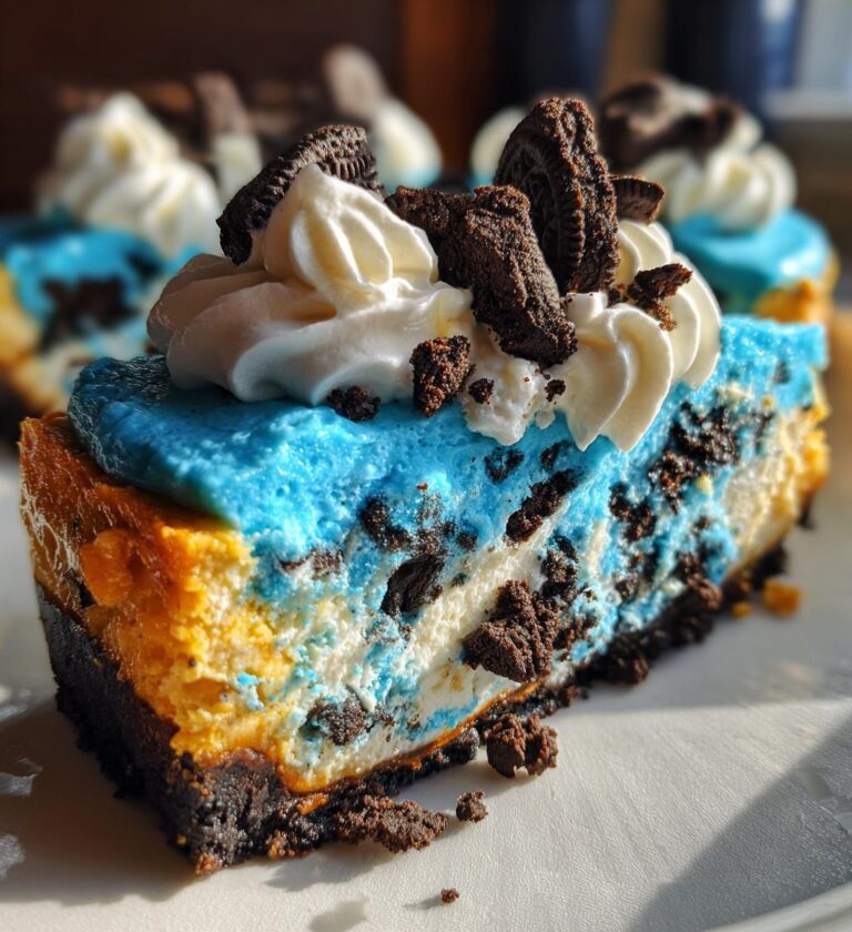 delicious cookie monster cheesecake