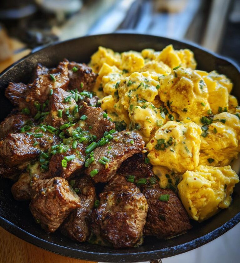 garlic butter steak bites and cheesy smashed potatoes recipe