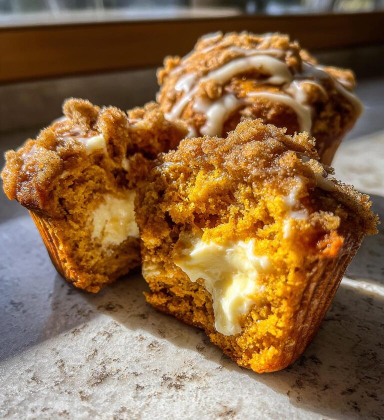 pumpkin streusel muffins with cream cheese filling