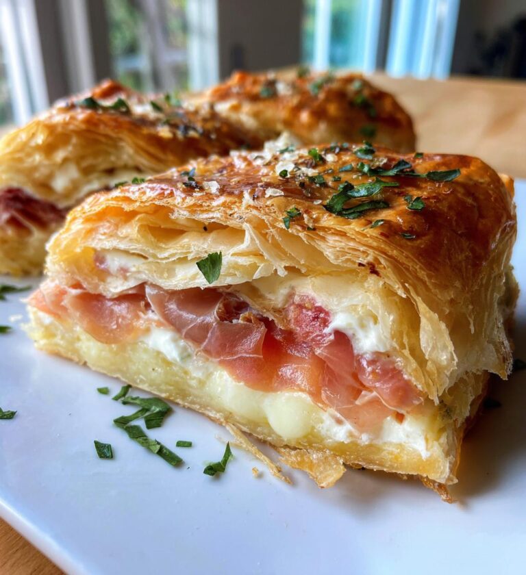 savory mille feuille with lemon ricotta prosciutto