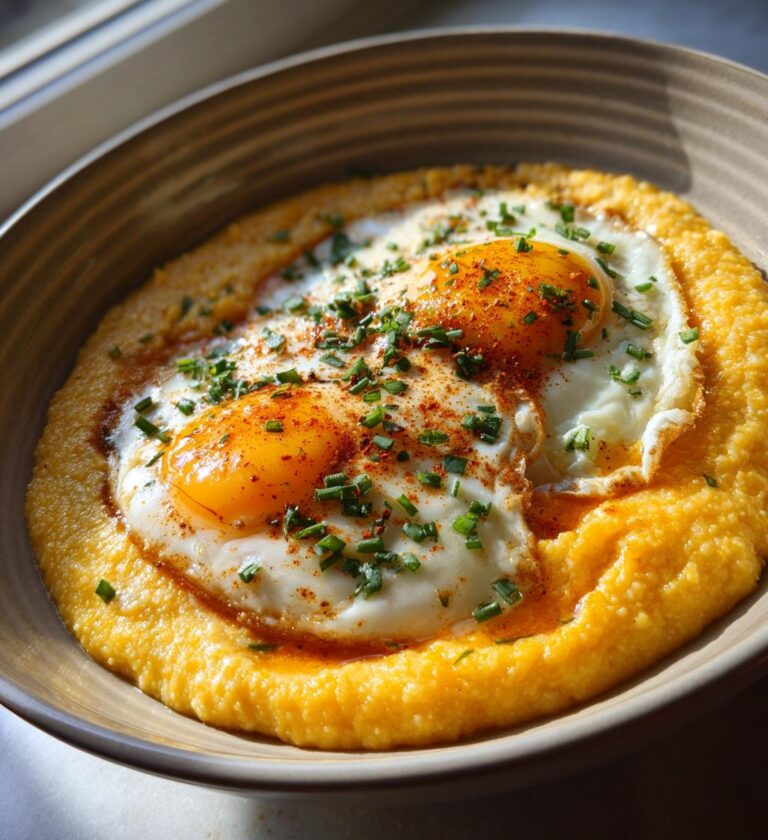 spicy cheddar grits with fried eggs