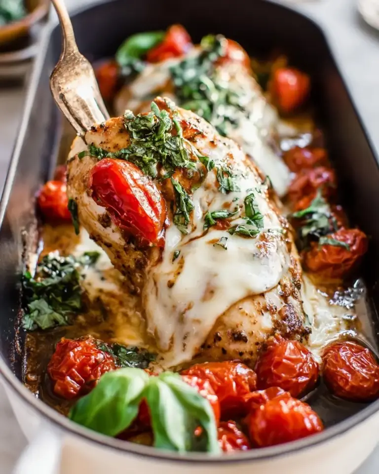 A delicious plate of Baked Caprese Chicken