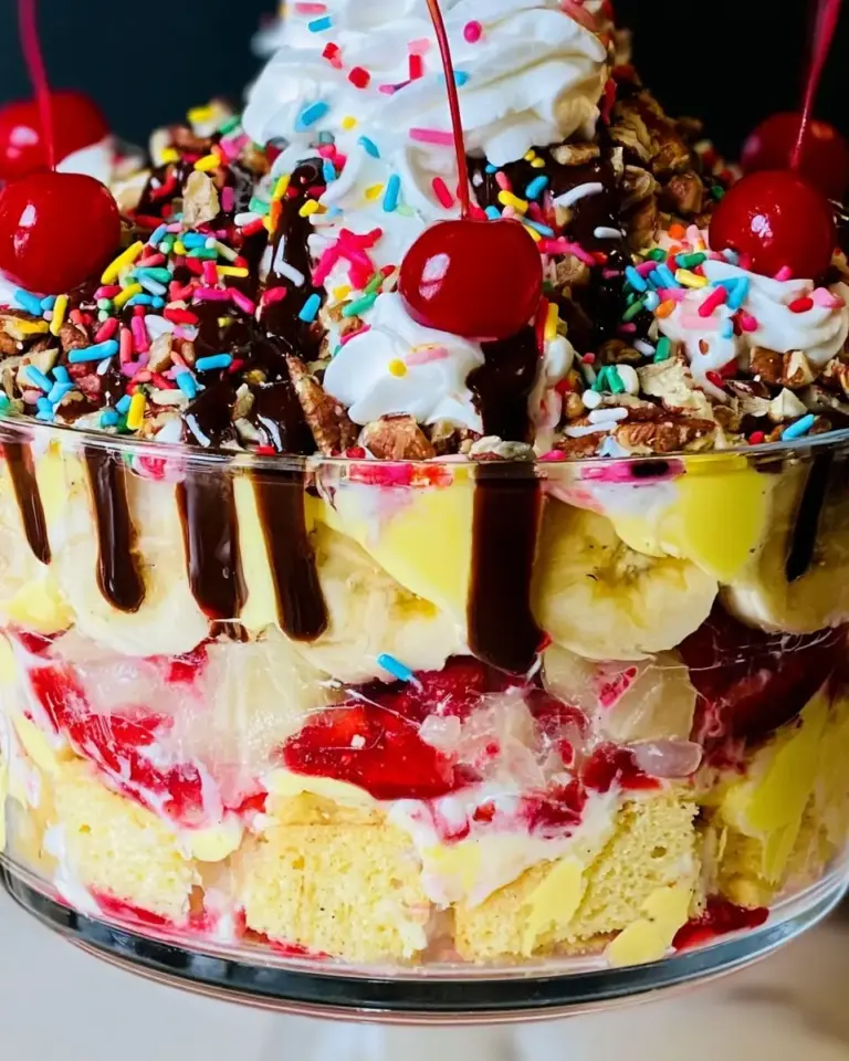 A delicious plate of Banana Split Trifle