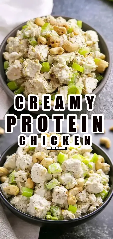 Pinterest pin (Design 1) for High Protein Greek Yogurt Chicken Salad (Extra Creamy with Cottage Cheese)