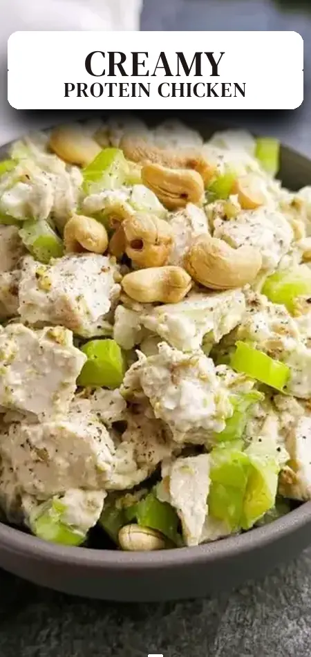Pinterest pin (Design 2) for High Protein Greek Yogurt Chicken Salad (Extra Creamy with Cottage Cheese)