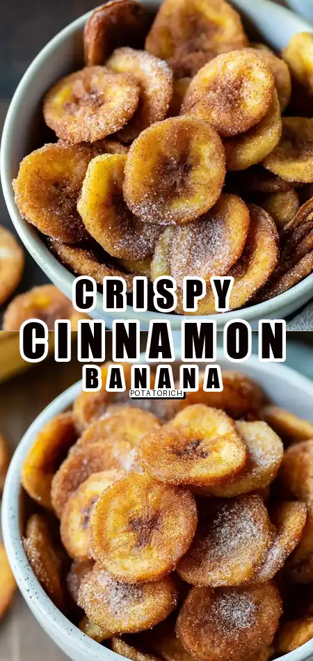 Pinterest pin (Design 1) for Cinnamon Sugar Air Fryer Banana Chips