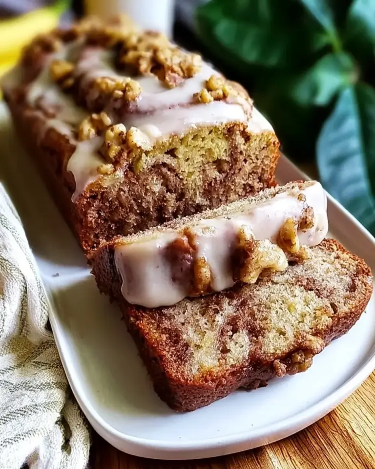 A delicious plate of Cinnamon Roll Banana Bread
