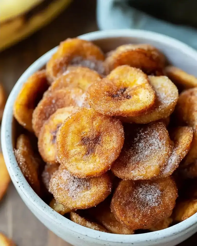 A delicious plate of Cinnamon Sugar Air Fryer Banana Chips