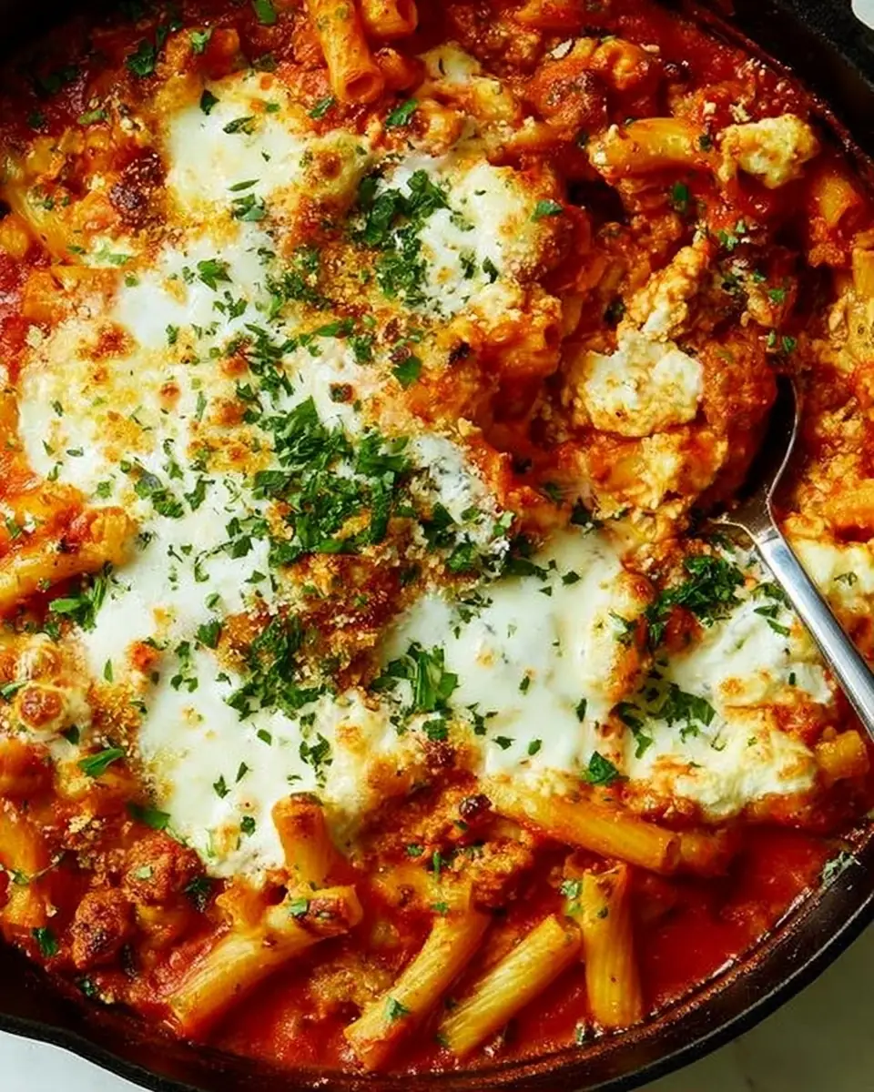 A delicious plate of Cottage Cheese Baked Ziti