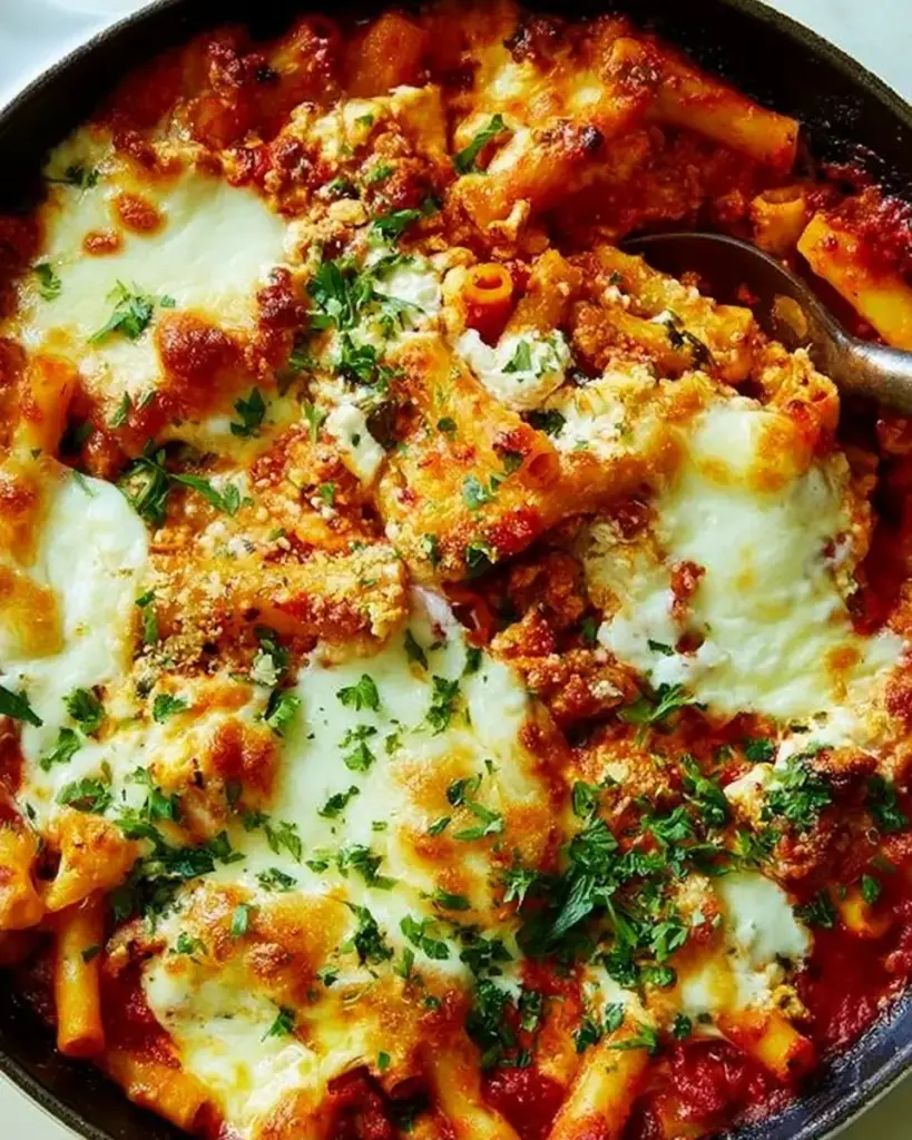 A delicious plate of Cottage Cheese Baked Ziti