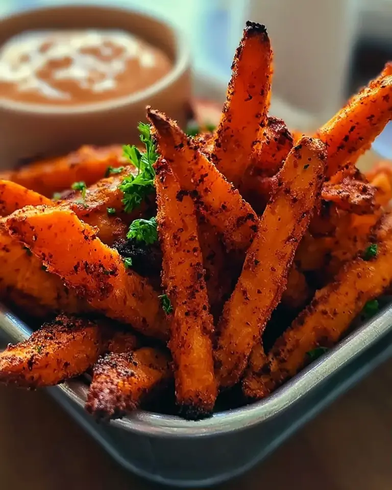 A delicious plate of Crispy Oven Baked Sweet Potato Fries