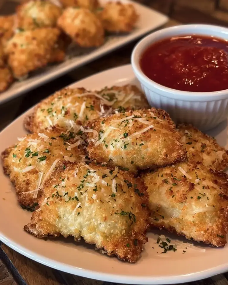 A delicious plate of Crispy Ravioli Appetizer Delivers 5 Ultimate Cheesy Bites.