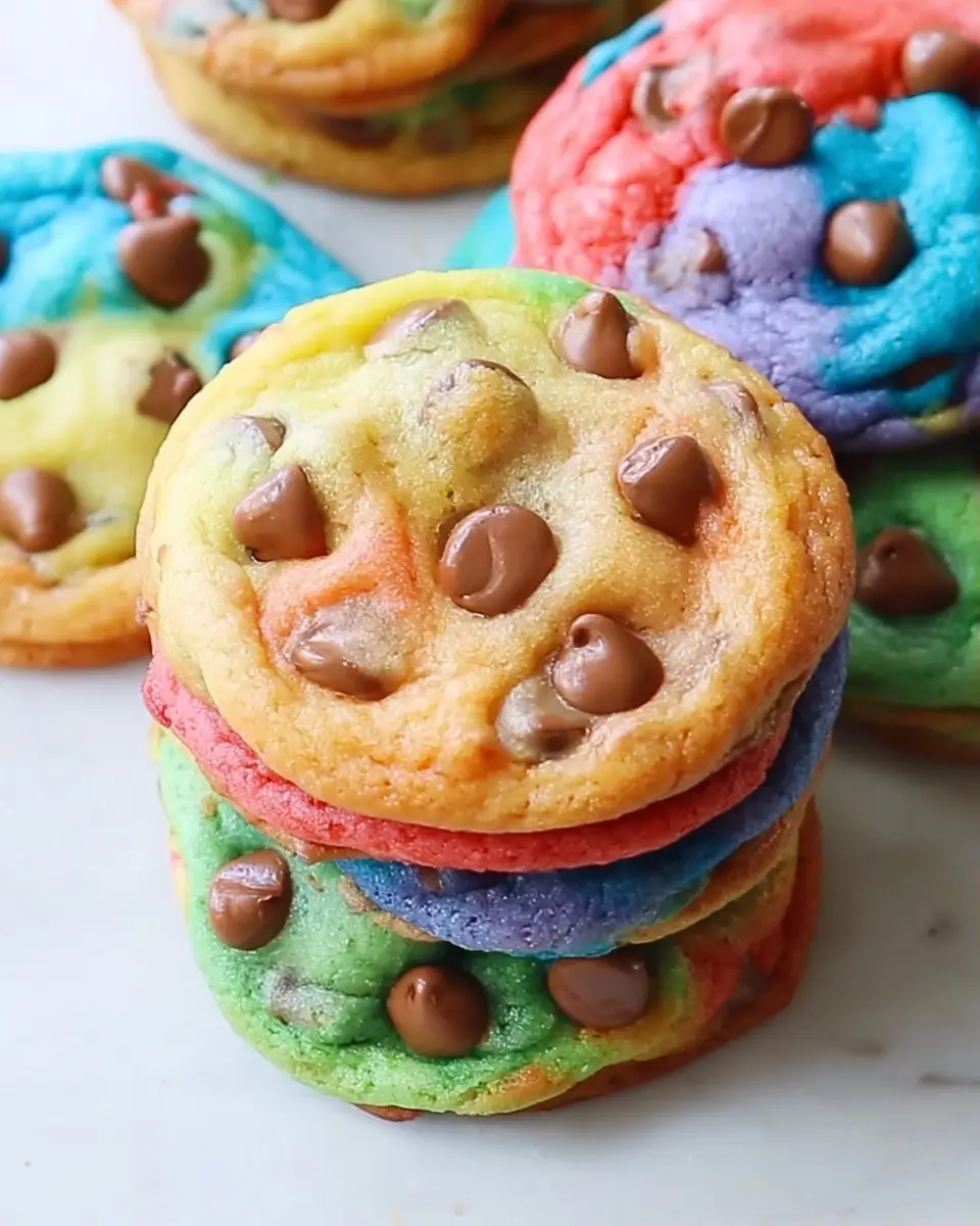 A delicious plate of Delight in Rainbow Chocolate Chip Cookies: A Colorful Twist