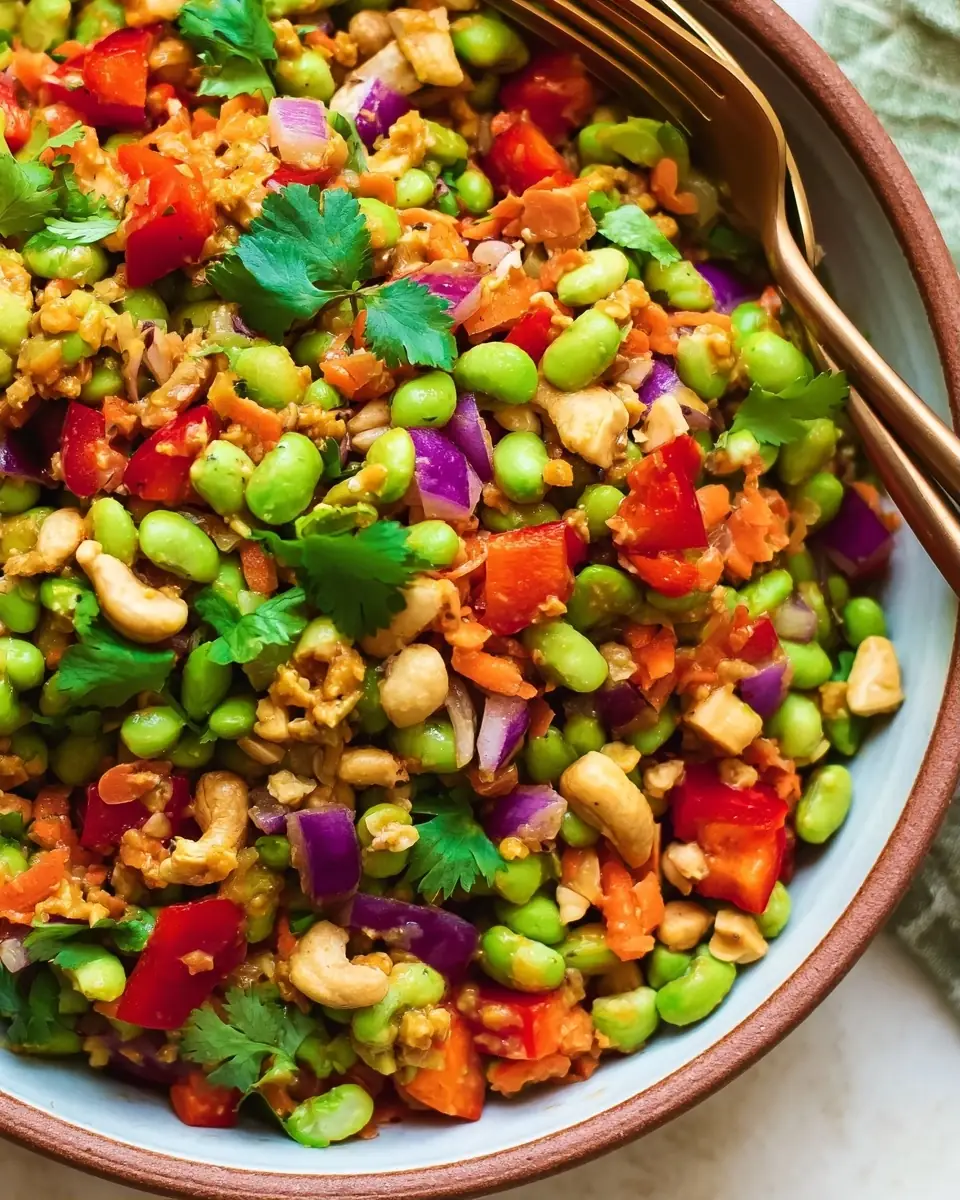 A delicious plate of EDAMAME CRUNCH SALAD (VEGAN + HIGH PROTEIN)
