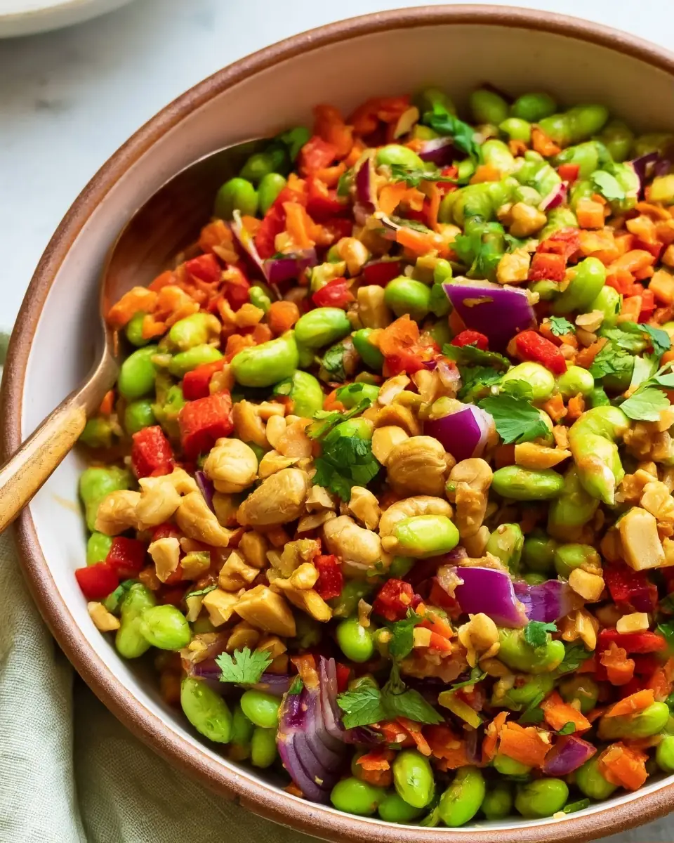 A delicious plate of EDAMAME CRUNCH SALAD (VEGAN + HIGH PROTEIN)
