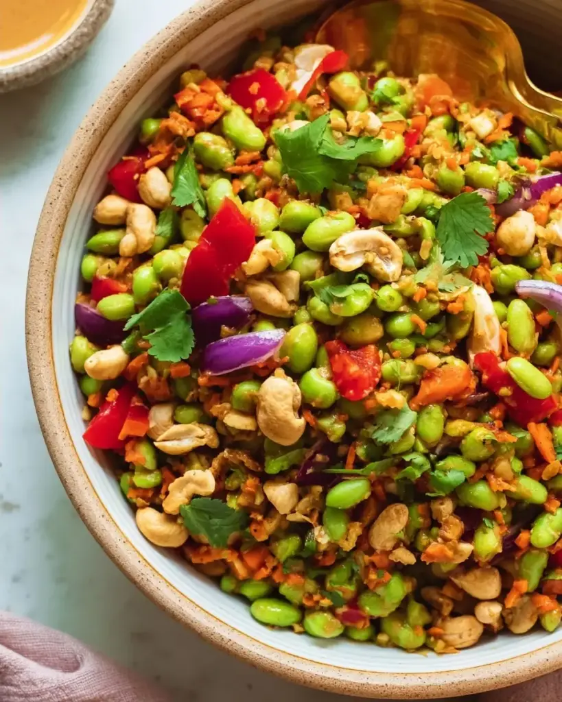 A delicious plate of EDAMAME CRUNCH SALAD (VEGAN + HIGH PROTEIN)