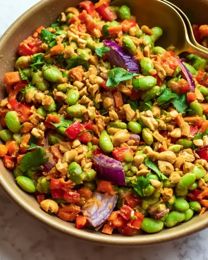A delicious plate of EDAMAME CRUNCH SALAD (VEGAN + HIGH PROTEIN)
