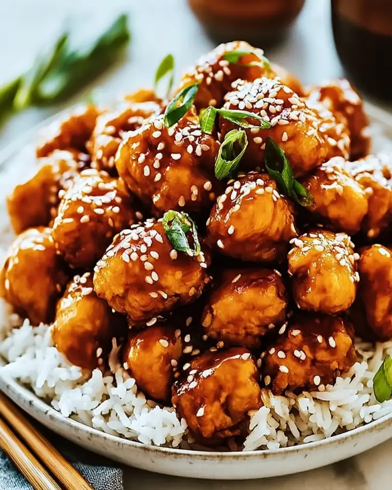 A delicious plate of Easy Air Fryer Honey Sesame Chicken: Juicy & Fast!