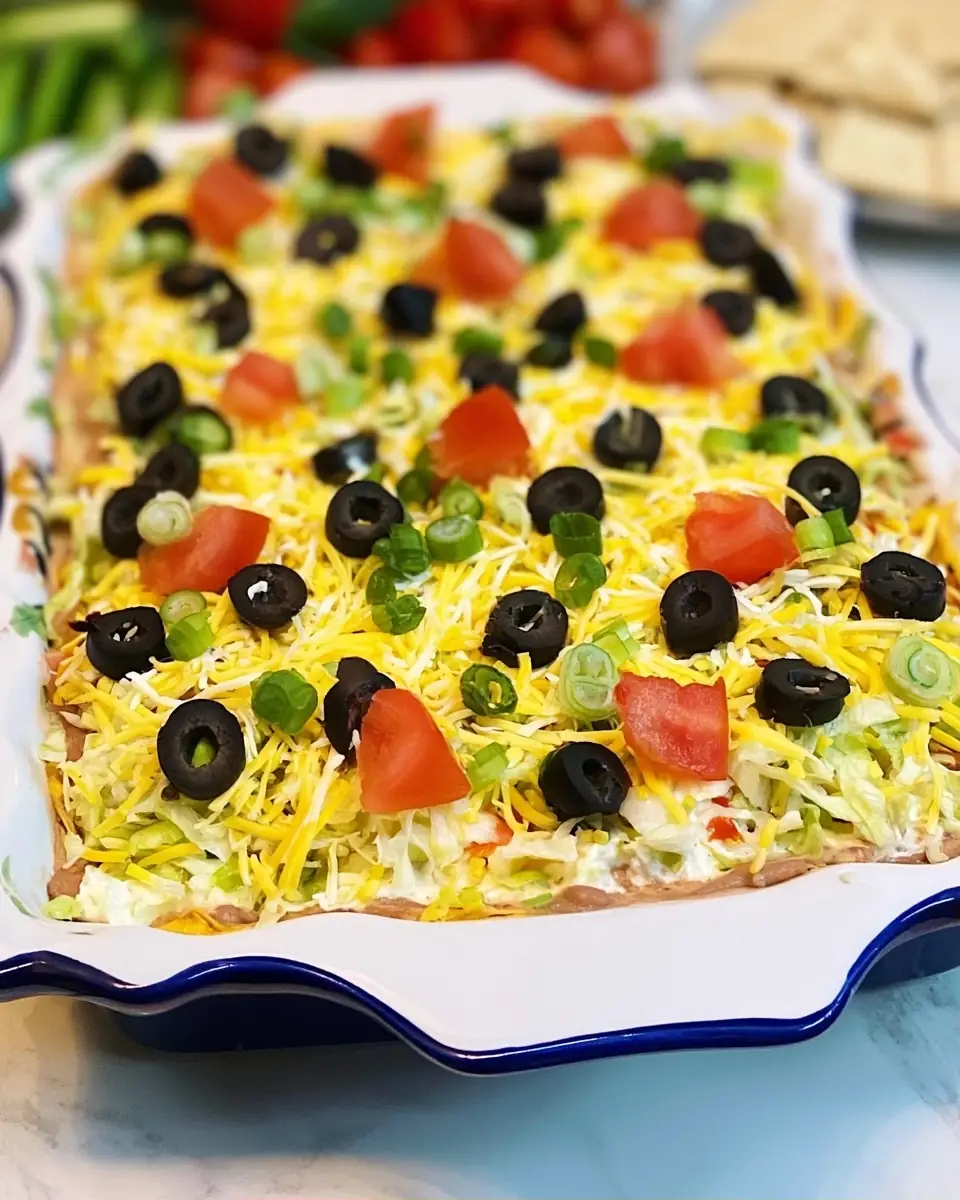 A delicious plate of High Protein 7 Layer Taco Dip