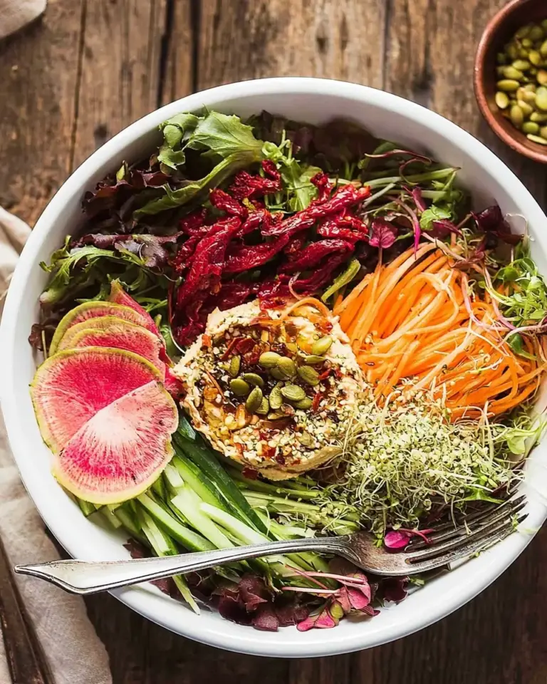 A delicious plate of High Protein Fresh Vegan Salad with Hummus