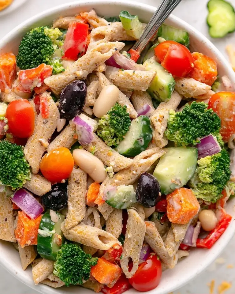 A delicious plate of High Protein Pasta Salad