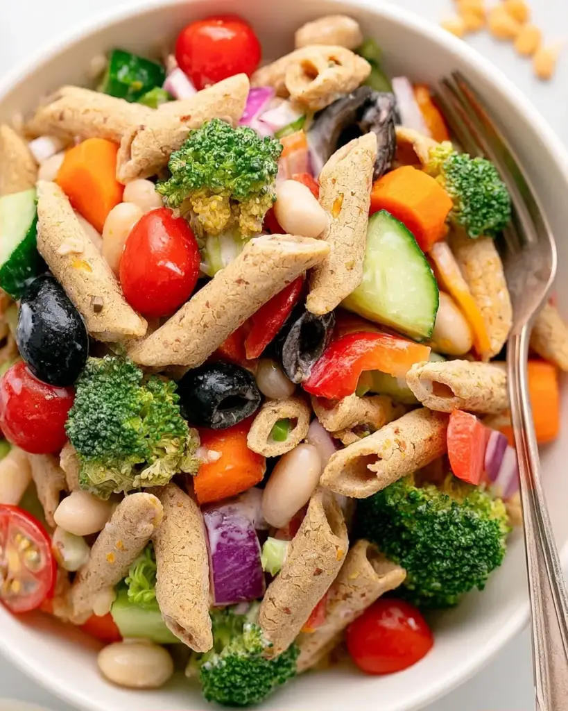 A delicious plate of High Protein Pasta Salad