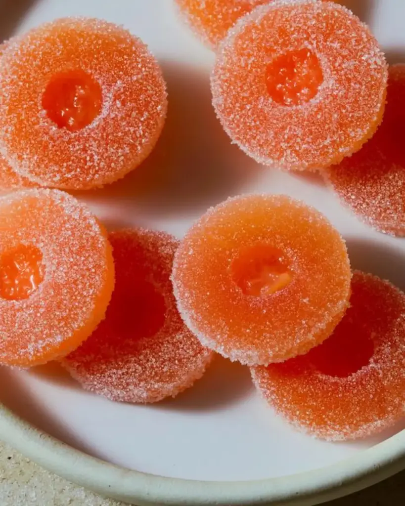 A delicious plate of Homemade Peach Ring Gummies
