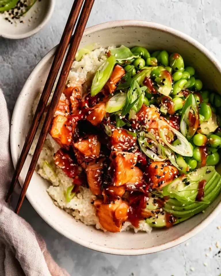A delicious plate of Honey Sriracha Salmon Bowls