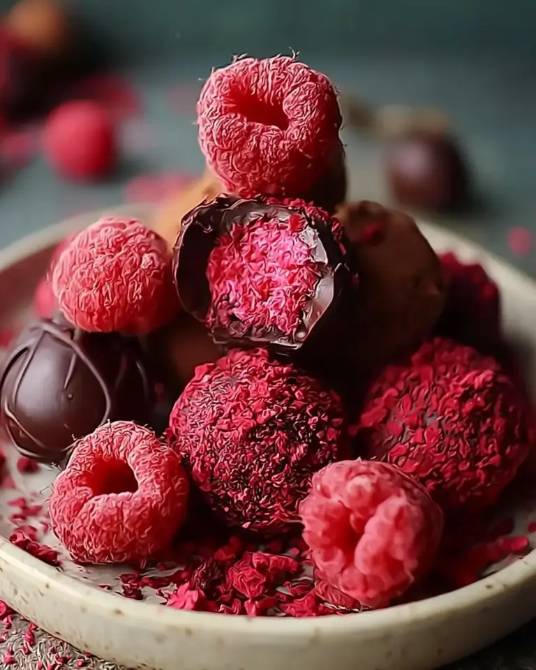 A delicious plate of No-Bake Raspberry Chocolate Truffles