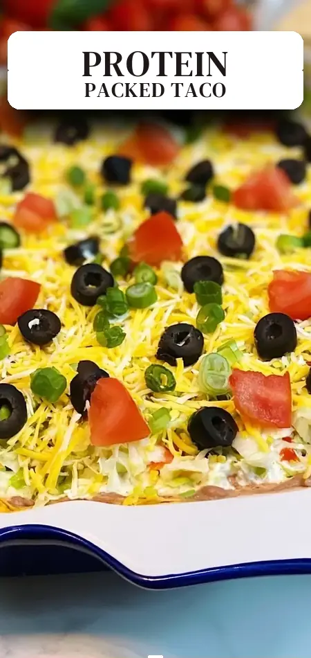 Pinterest pin (Design 2) for High Protein 7 Layer Taco Dip
