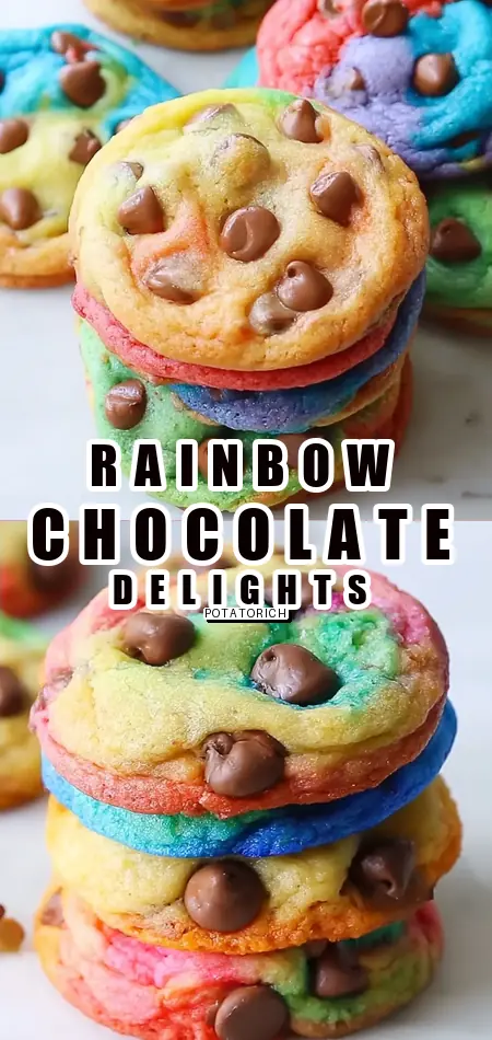 Pinterest pin (Design 1) for Delight in Rainbow Chocolate Chip Cookies: A Colorful Twist