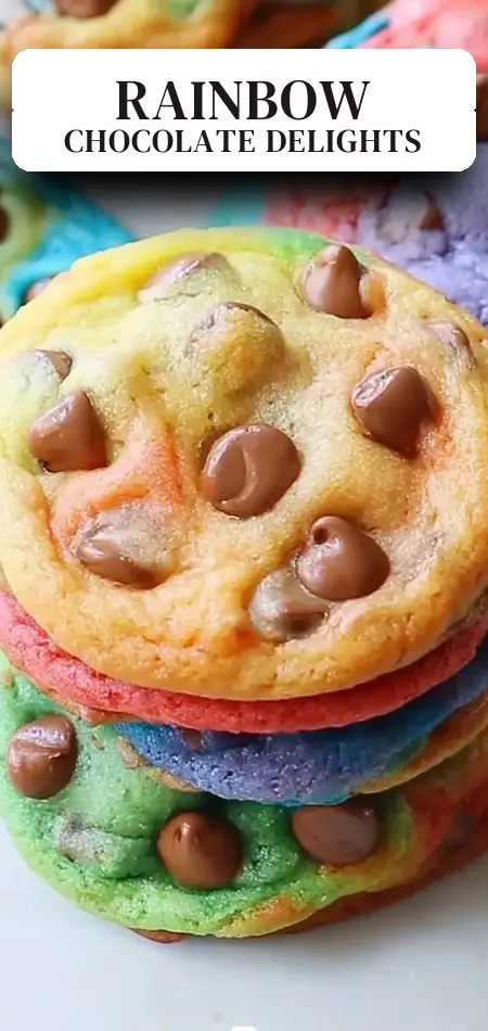 Pinterest pin (Design 2) for Delight in Rainbow Chocolate Chip Cookies: A Colorful Twist