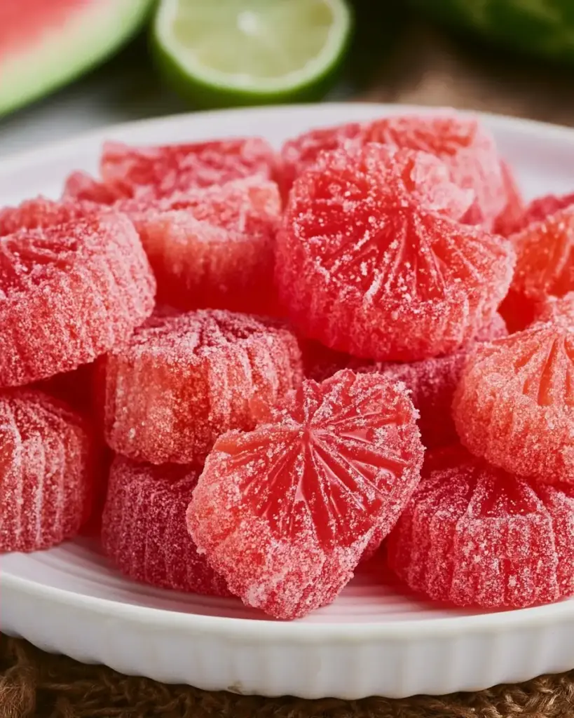 A delicious plate of Sour Watermelon Treats