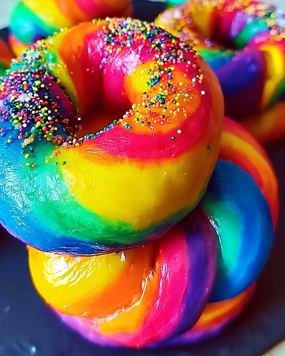 A delicious plate of Vibrant Rainbow Bagels That Brighten Any Celebration
