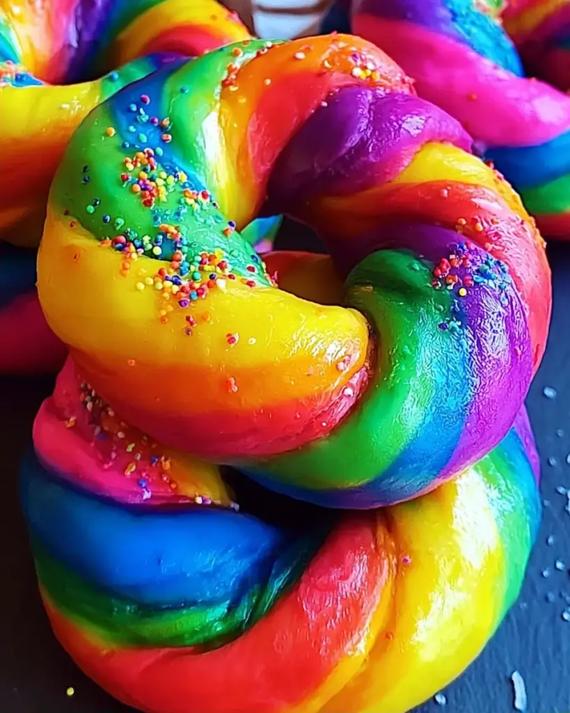 A delicious plate of Vibrant Rainbow Bagels That Brighten Any Celebration