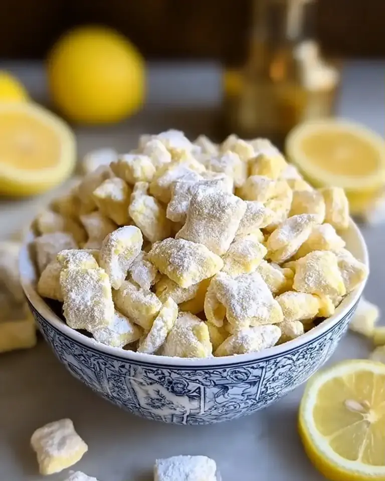 A delicious plate of Zesty Lemonade Puppy Chow Snack Recipe
