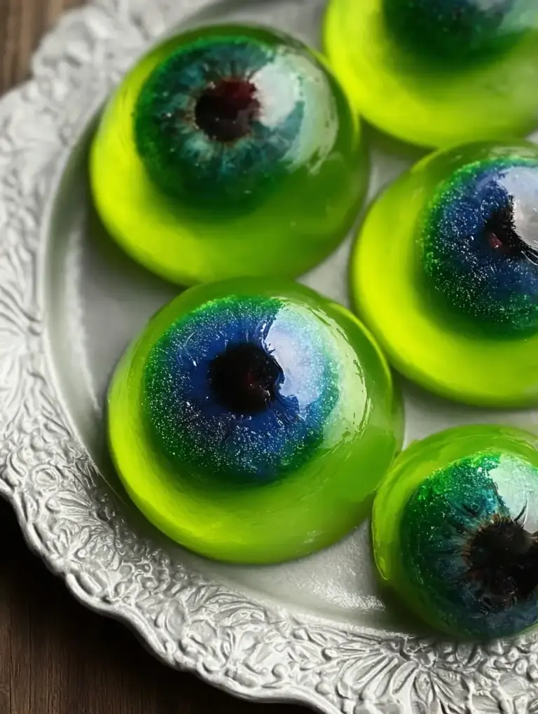 A delicious plate of Creepy Halloween Eyeball Jello Shots