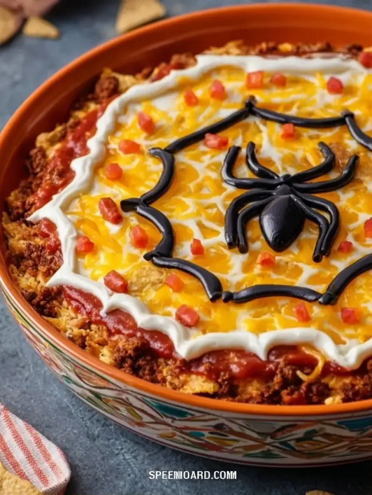 A delicious plate of Spiderweb Taco Dip Bake